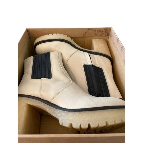 Free People Beige Leather Platform Chelsea Boots Chunky Lug Sole 8.5 Size 39 - Picture 5 of 10